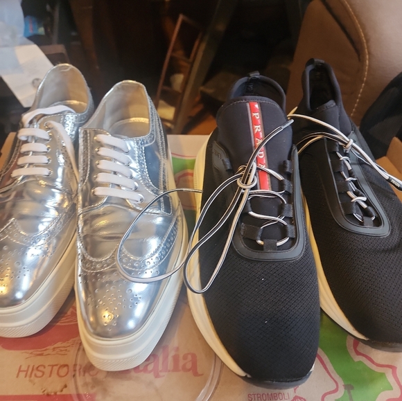 Prada Luxury Rare Chunky Black on black/white bottom sneakers.Women's Size9/39.5 - Picture 5 of 5